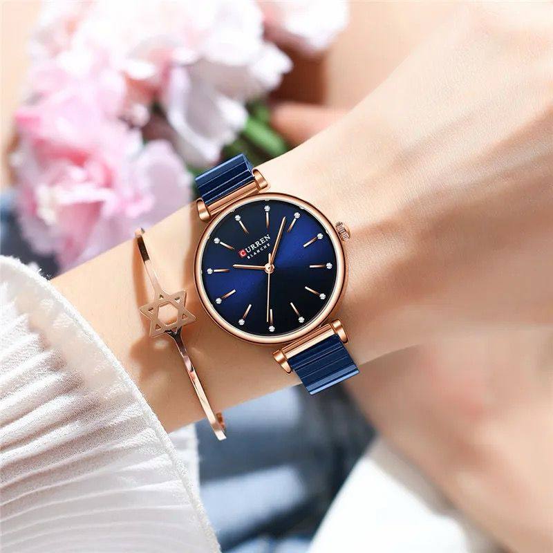 Women Stainless Steel Strap Simple Crystal Dial CURREN 9081 Waterproof Quartz Watch