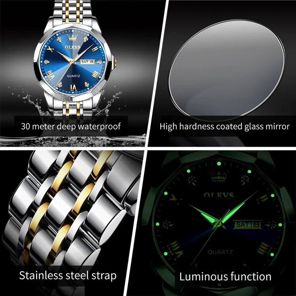 Hot Sales Men's Watches OLEVS 9931 Mirror Original Quartz Watch For Man Waterproof Stainless Steel Wristwatch Male Week Date
