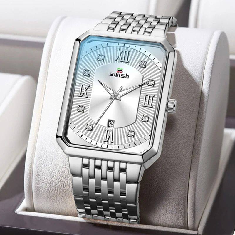 SWISH 0118 Super Hot Sale Men's Watch Stainless Steel Big Square Calendar Roman Luxury Quartz Watch Fashion Design watch