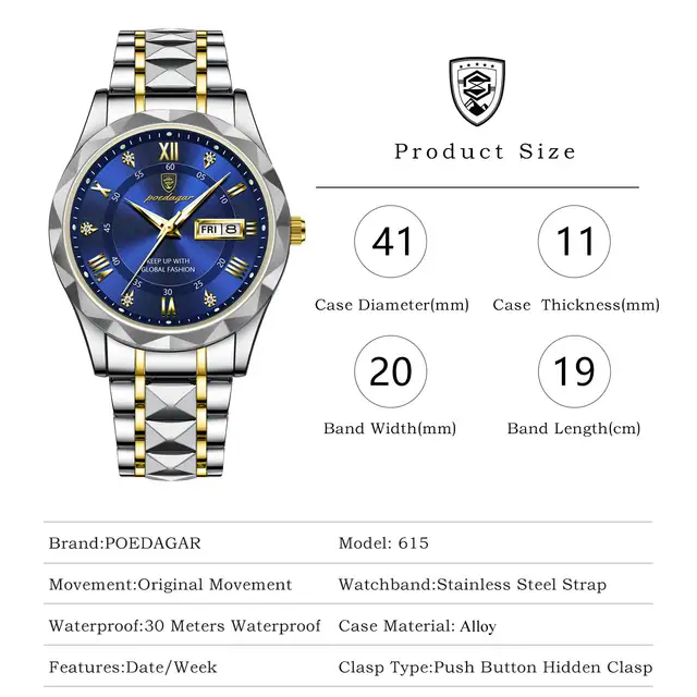 New Arrivals Fashion Luxury Men Watch Poedagar 615 Stainless Steel Wristwatch Waterproof Luminous Quartz Watches For Men