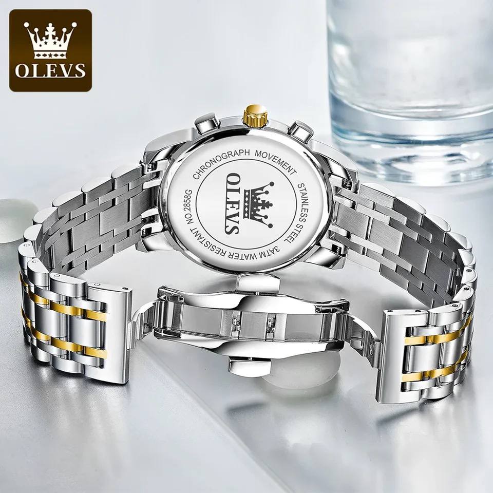 New OLEVS 2858 Luxury Brand Watches for Men Luminous Moon Phase Quartz Watch Waterproof Stainless Steel Men Wristwatch