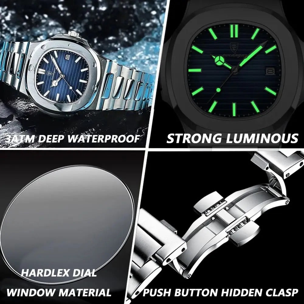 POEDAGAR Watch Men 613  Stainless Steel Quartz watches For Man luxury Waterproof Date Men's Wrist watch