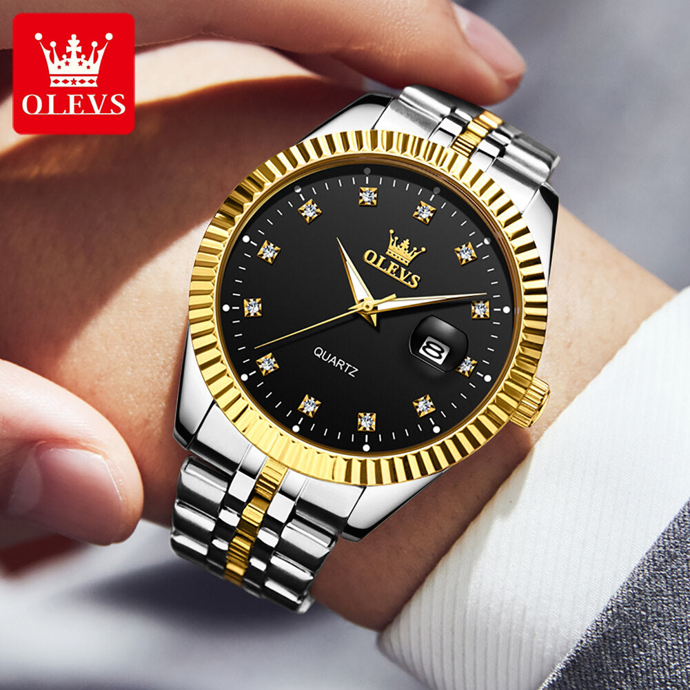 OLEVS 5526 Quartz Watch Waterproof Auto Date Original Gold Design Luxury Stainless Steel Casual Wristwatch for Business