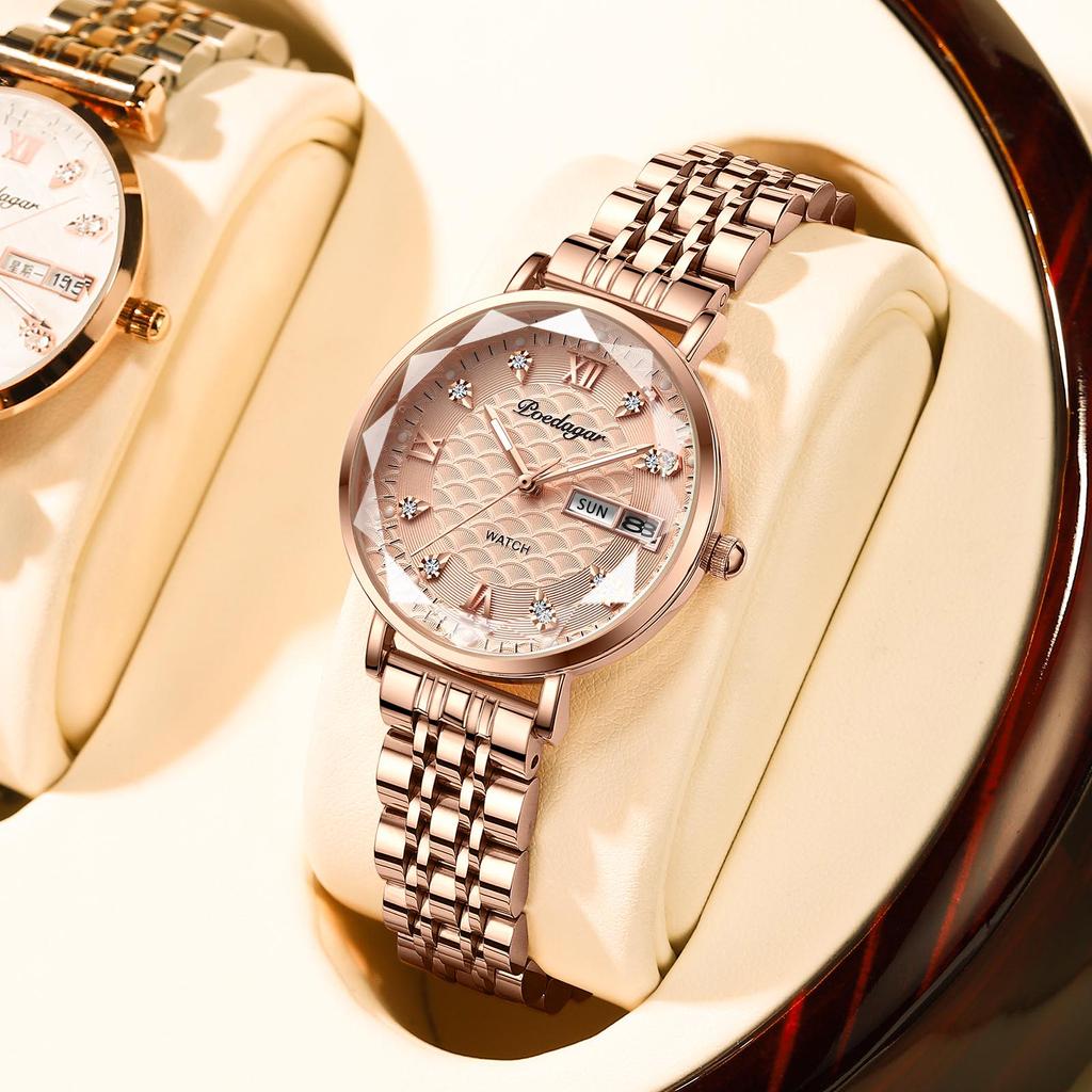 POEDAGAR 3011 Women's Watches Fashion Elegant Original Japan Quartz Movement Wristwatch Waterproof Stainless Steel Strap Watch