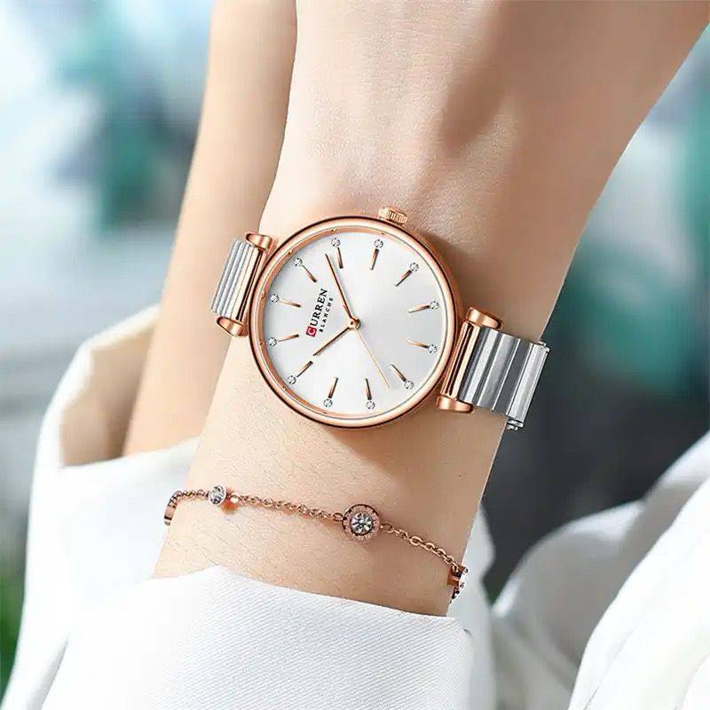 Women Stainless Steel Strap Simple Crystal Dial CURREN 9081 Waterproof Quartz Watch