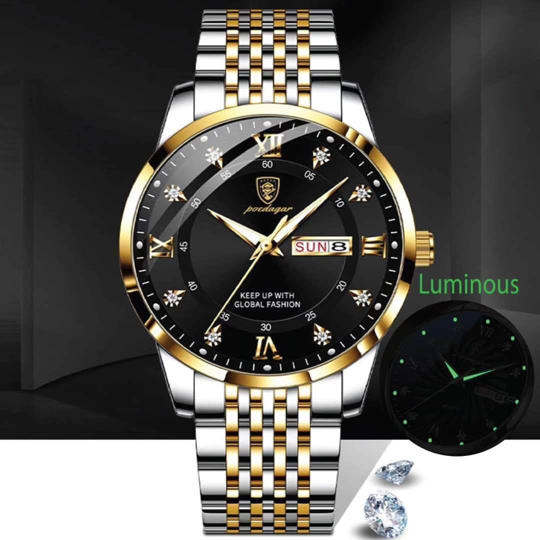 Business Casual Watch for Men POEDAGAR 836 Stainless Steel Top Quality Luxury Luminous Date Week Sport Wrist Watches