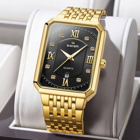 SWISH 0118 Super Hot Sale Men's Watch Stainless Steel Big Square Calendar Roman Luxury Quartz Watch Fashion Design  watch