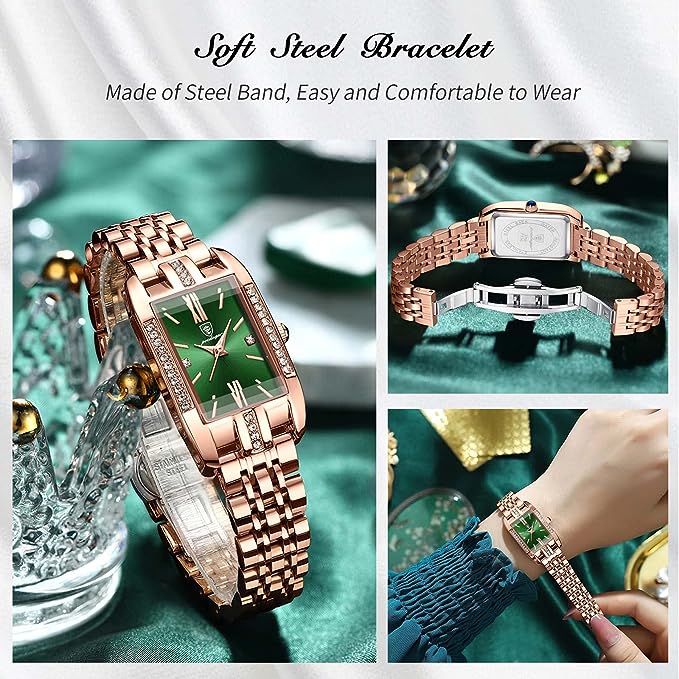 Poedagar Green square Watch for Women Luxury Stainless Steel Ladies Quartz Watches Waterproof Fashion Brand Ladies Watches Wrist