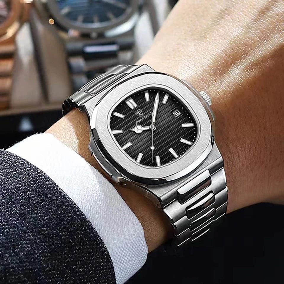 POEDAGAR Watch Men 613  Stainless Steel Quartz watches For Man luxury Waterproof Date Men's Wrist watch