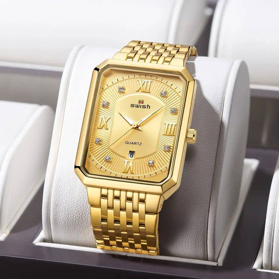 SWISH 0118 Super Hot Sale Men's Watch Stainless Steel Big Square Calendar Roman Luxury Quartz Watch Fashion Design watch