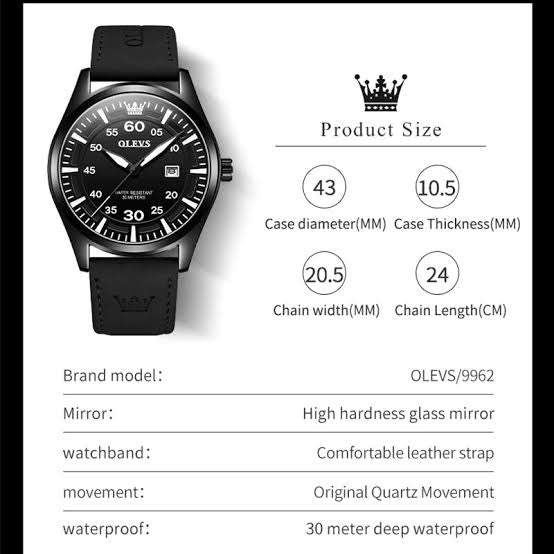 Calendar Men's Watches OLEVS 9962 Casual Sports Man Top Quartz Watch Men Genuine Leather Strap Waterproof Luminous Wristwatch