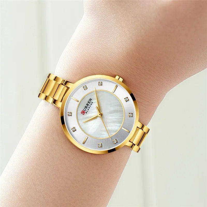 CURREN 9051 Women Newest Quartz Watches Stainless Steel Dress Bracelet Ladies Watch with Crystal Rhinestone Quartz Clock Female
