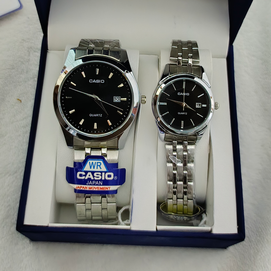Couple Watches Premium Valentine Gift Set Women Casi OMen Clock