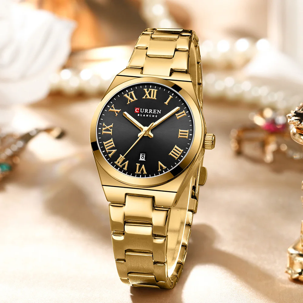 CURREN 9095 Women Watches Romantic Girlfriend Gift Fashion Gold Stainless Stain Steel Ladies Watch Waterproof Quartz Wristwatch