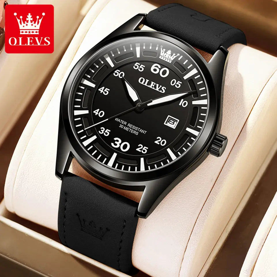 Calendar Men's Watches OLEVS 9962 Casual Sports Man Top Quartz Watch Men Genuine Leather Strap Waterproof Luminous Wristwatch