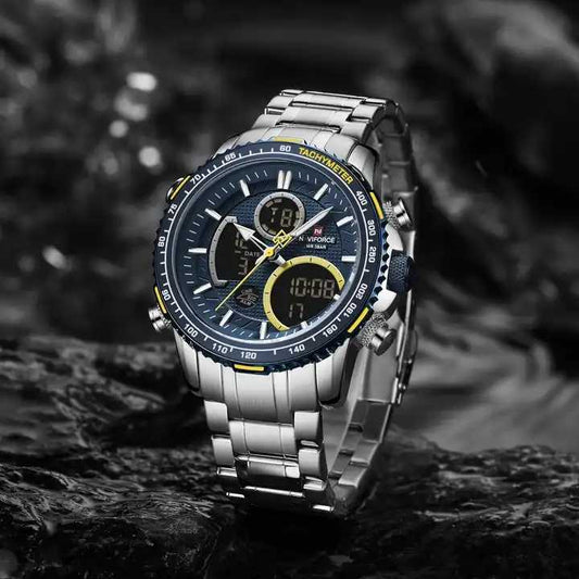 NAVIFORCE 9182 Fashion Business Watches for Mens Luminous Led Digital Dual Time Chronograph Waterproof Watches Male