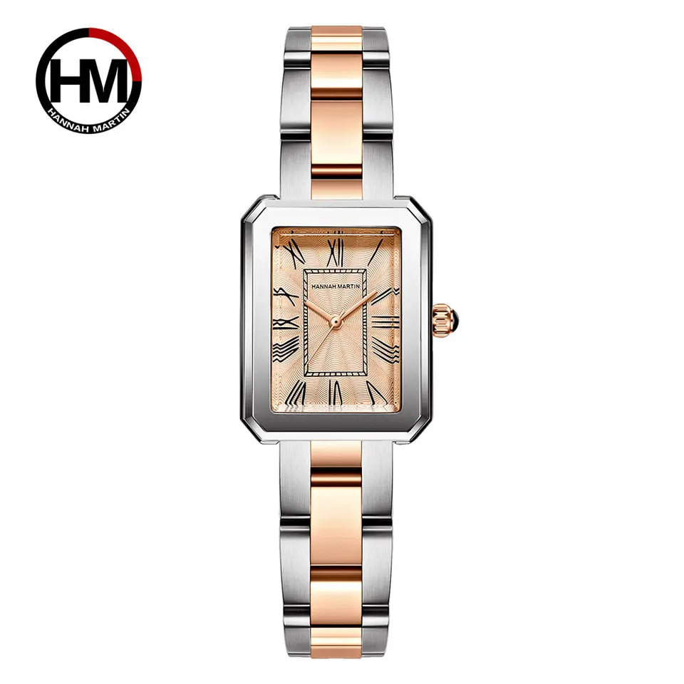 Hannah 2023 Women's brand watch Square retro Roman numerals quartz watch steel belt bow buckle watch HM-1301