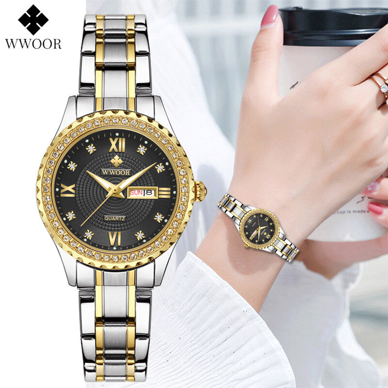 WWOOR 8856 Watch New Design for Luminous Stainless Steel Watches Fashion Quartz Wristwatches