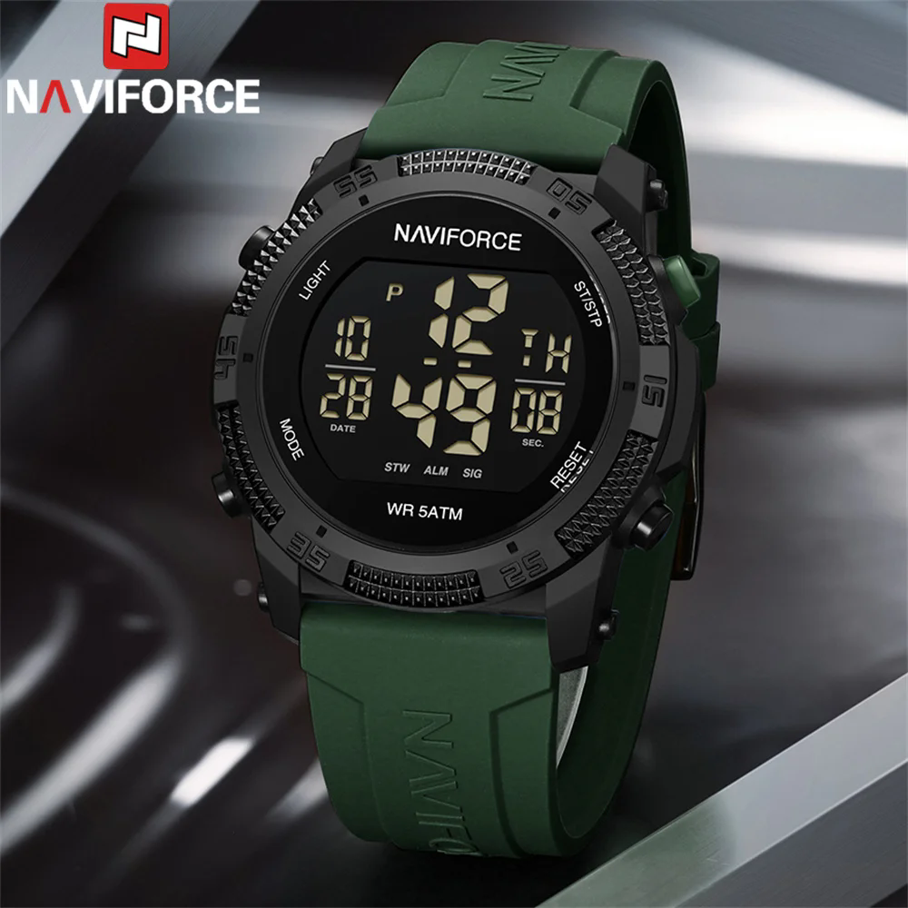 NAVIFORCE NF7104 7104 Men's LCD Digital Casual Date and Week Alarm Waterproof Silicone Strap Electronic Watch Fashion Wristwatch