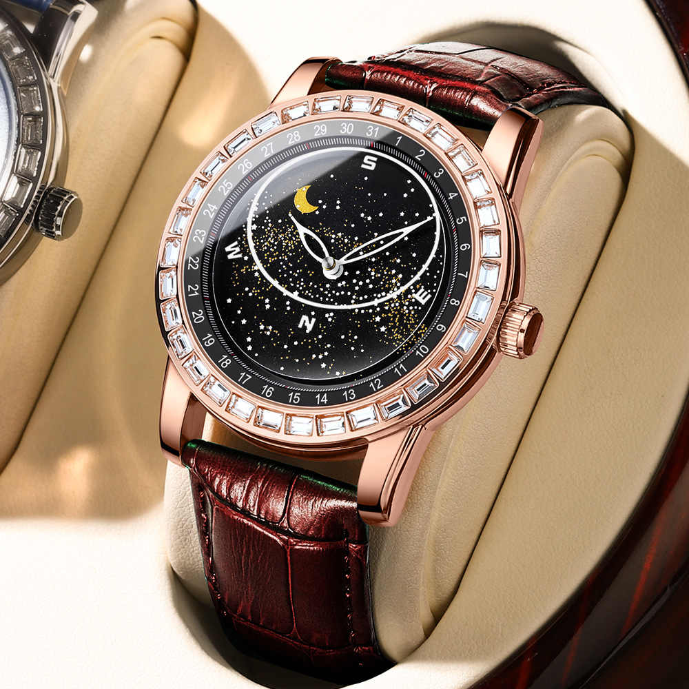 BINBOND B8899 Rotating Sky Star Disk Diamond Watch Men's Fashion Sun Moon Star Waterproof Glow Men's Watch Luminous
