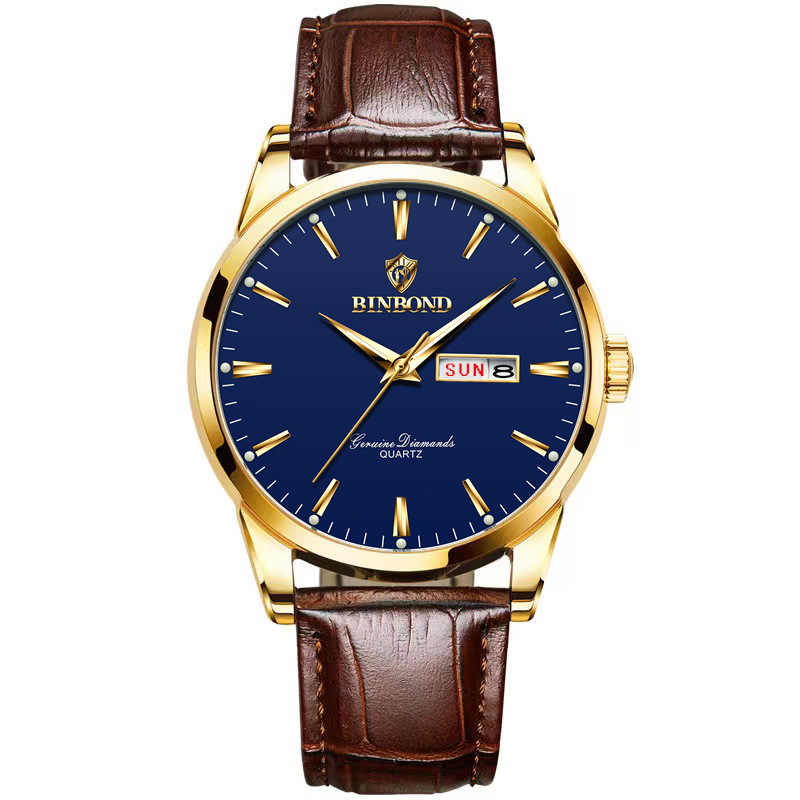 BINBOND B2238 2238 Men Waterproof Calendar Quartz Top Luxury Wrist Leather Strap Watch