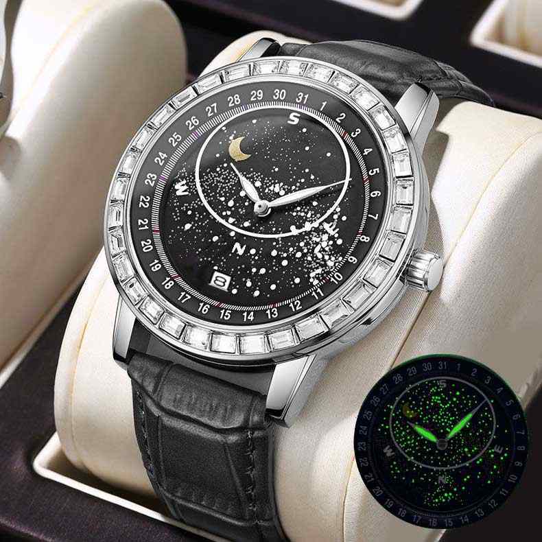 BINBOND B8899 Rotating Sky Star Disk Diamond Watch Men's Fashion Sun Moon Star Waterproof Glow Men's Watch Luminous