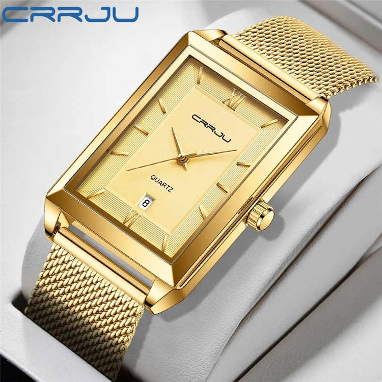 CRRJU 2197 New Watch for Men Top Brand Fashion Gold Sport Stainless Steel Quartz Watches Wrist Watch Man 2025