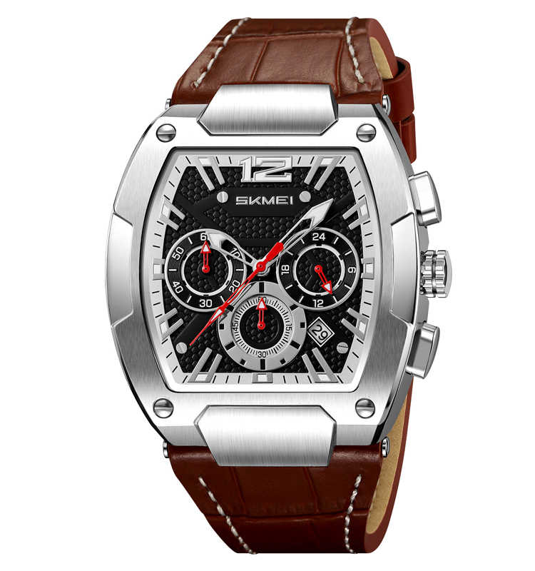 Luxury Skmei 9357 Fashion Sports Watch Men Stainless Steel Back Genuine Leather Quartz Watch