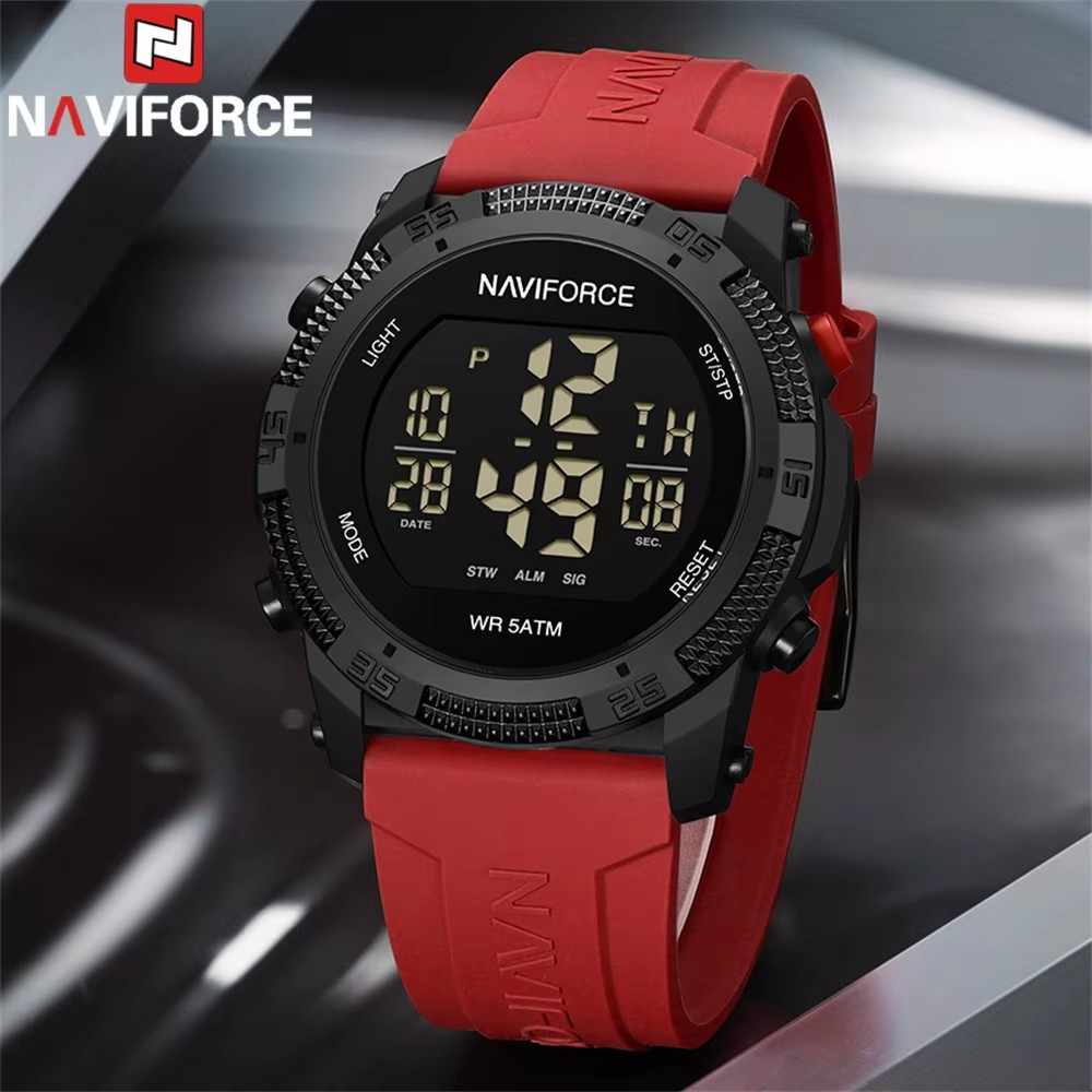 NAVIFORCE NF7104 7104 Men's LCD Digital Casual Date and Week Alarm Waterproof Silicone Strap Electronic Watch Fashion Wristwatch