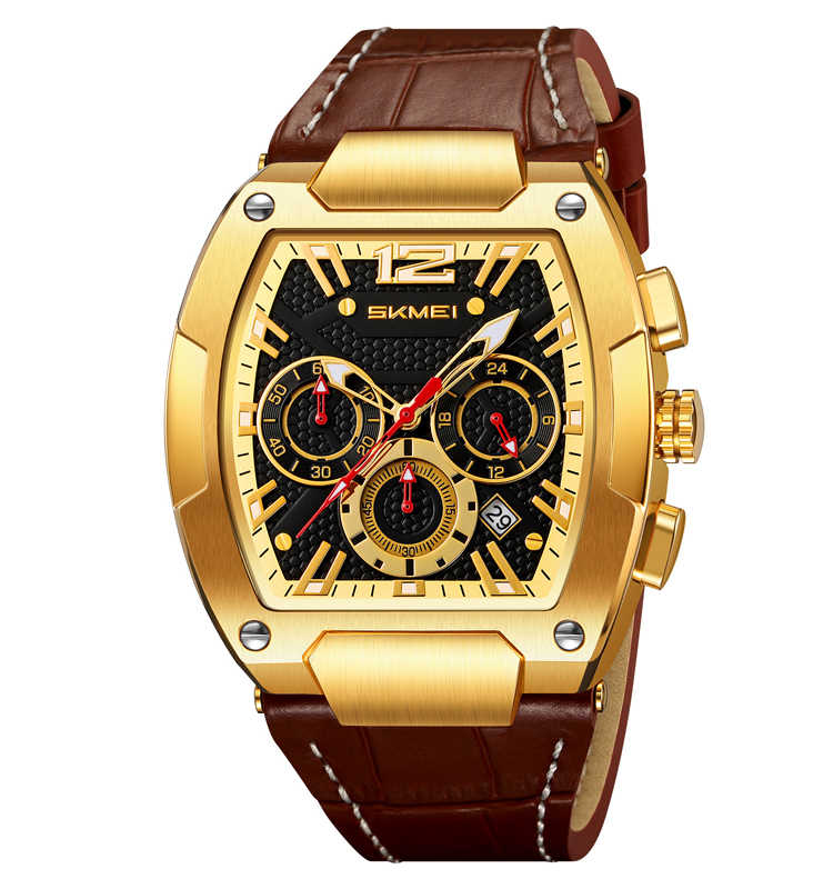 Luxury Skmei 9357 Fashion Sports Watch Men Stainless Steel Back Genuine Leather Quartz Watch