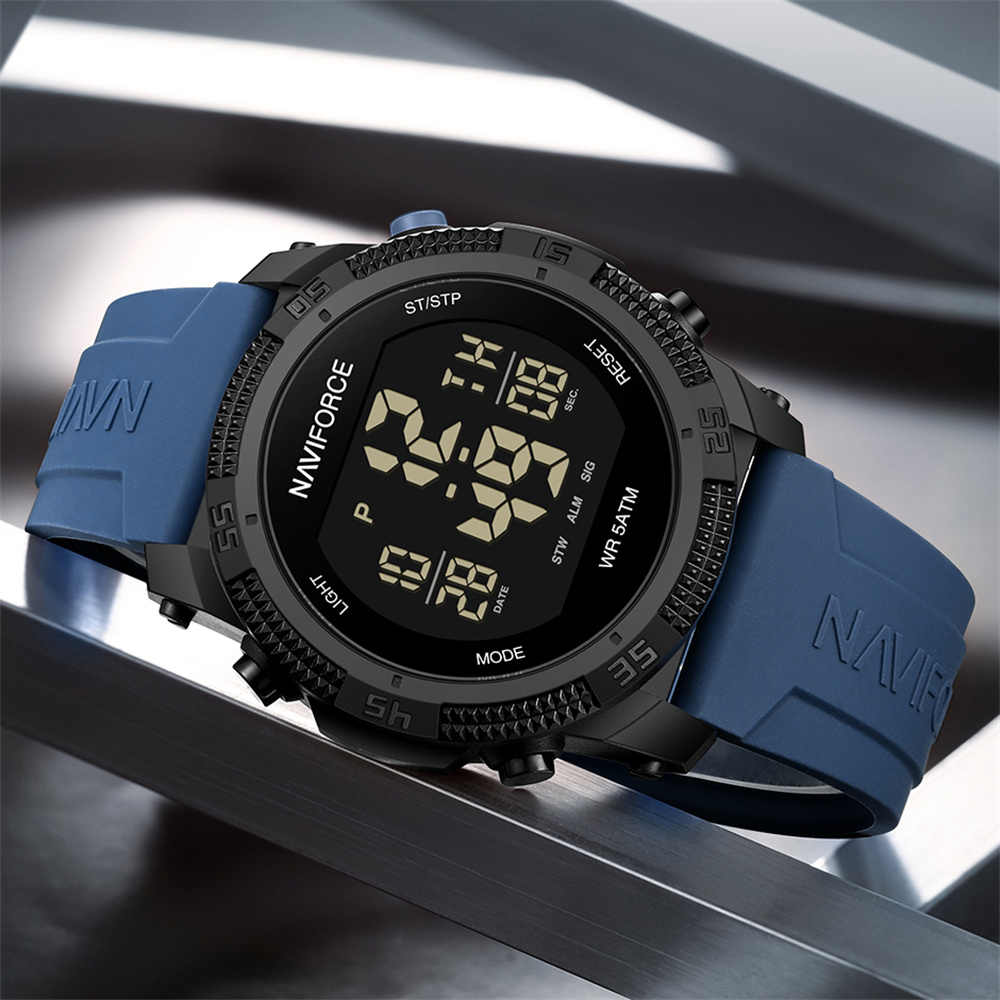 NAVIFORCE NF7104 7104 Men's LCD Digital Casual Date and Week Alarm Waterproof Silicone Strap Electronic Watch Fashion Wristwatch