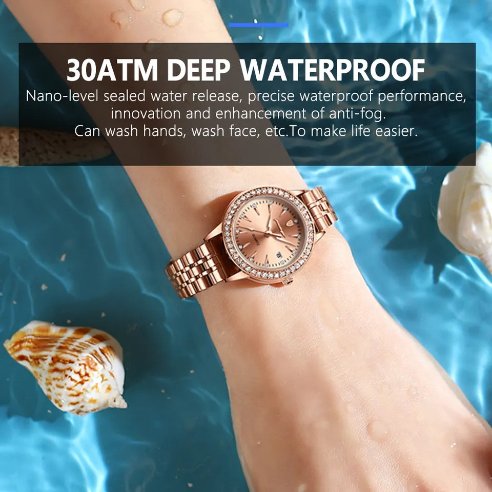 POEDAGAR Watch Women's 366 Luxury Stainless Steel Bracelet Women Watches Fashion Diamond Ladies Quartz Clock Female Wristwatch