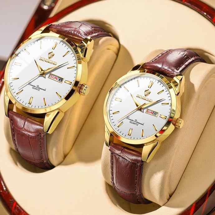 BINBOND B2238 Women Men Waterproof Calendar Quartz Top Luxury Couple Watch Wrist Watches Leather Strap Ladies & Man Watch