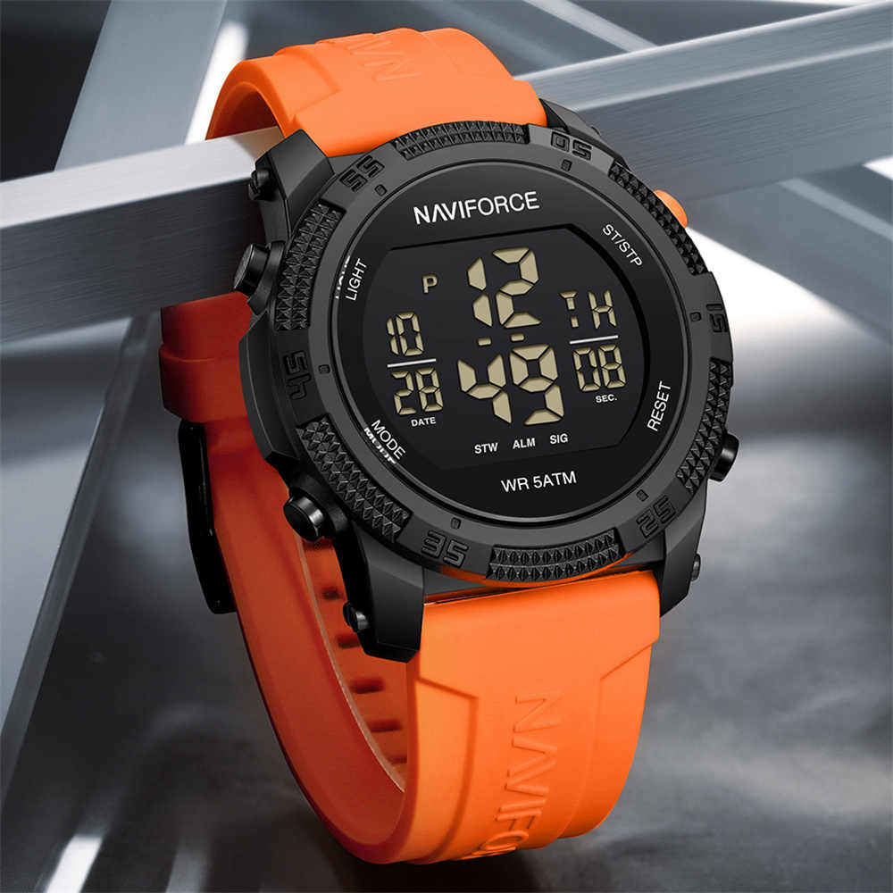 NAVIFORCE NF7104 7104 Men's LCD Digital Casual Date and Week Alarm Waterproof Silicone Strap Electronic Watch Fashion Wristwatch