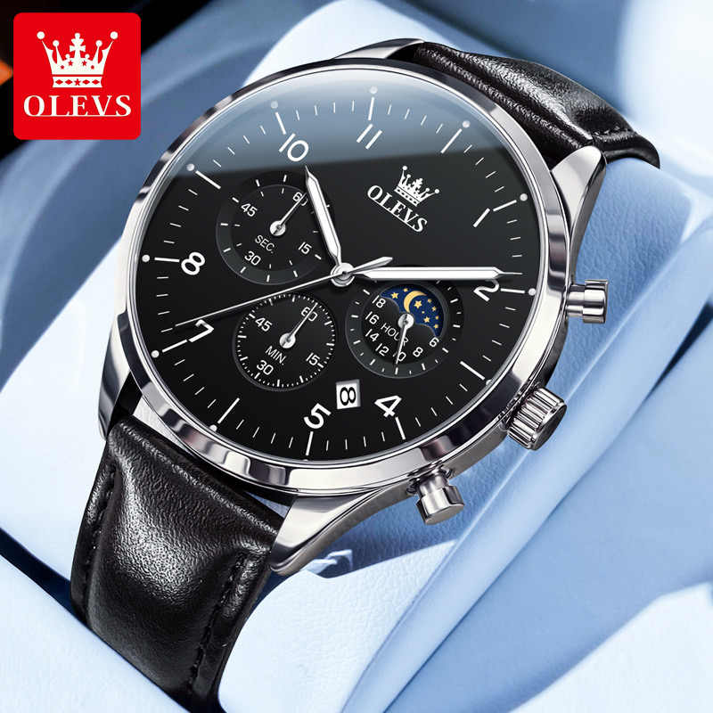 Olevs 2882 Classic Analog Quartz Watches for Men Fashion Brand Sport Waterproof Leather Band Wrist Watch