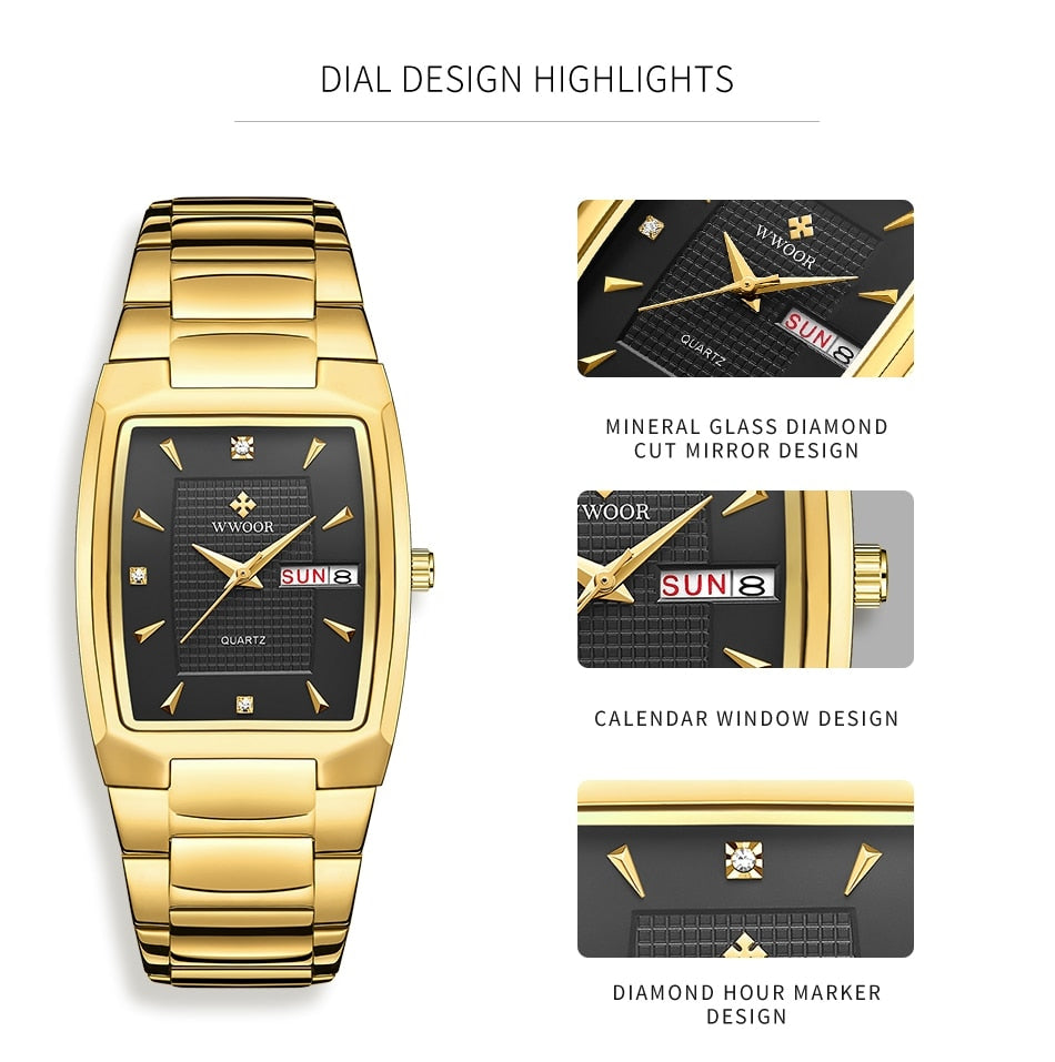 New Arrival WWOOR 8837 Quartz Mens and women Watches Square Stainless Steel Waterproof Wrist Watch