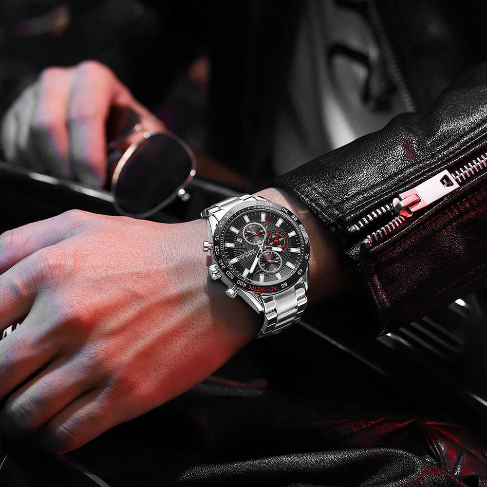CRRJU 2306 Classic Silver Mens Quartz Watch Best Power Stainless Steel Band Water Resist Chronograph Vintage Casual Wrist Watch