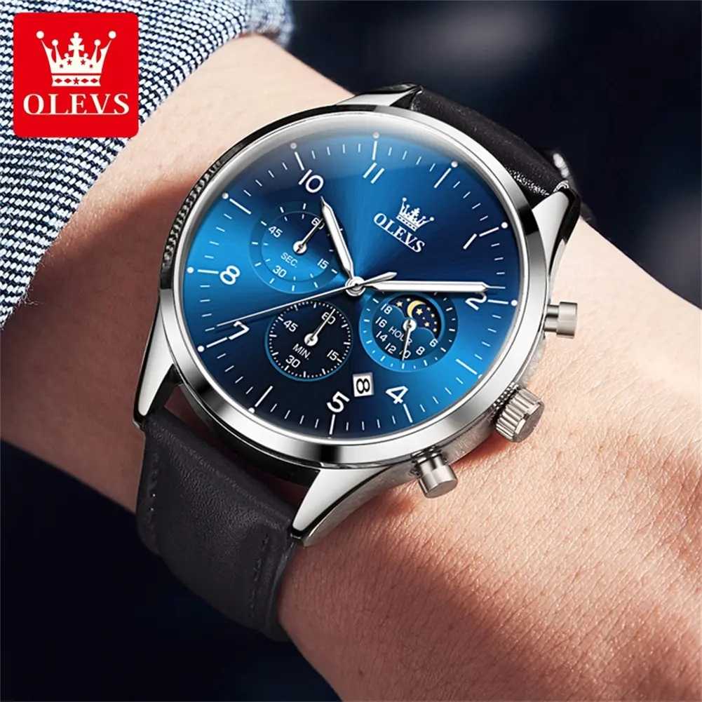 Olevs 2882 Classic Analog Quartz Watches for Men Fashion Brand Sport Waterproof Leather Band Wrist Watch