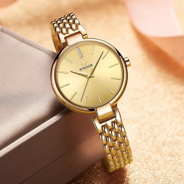 WWOOR 8865 Most Popular Sexy Lady Watch Diamond Shining Dial Female New Model Steel Quartz Woman Watches
