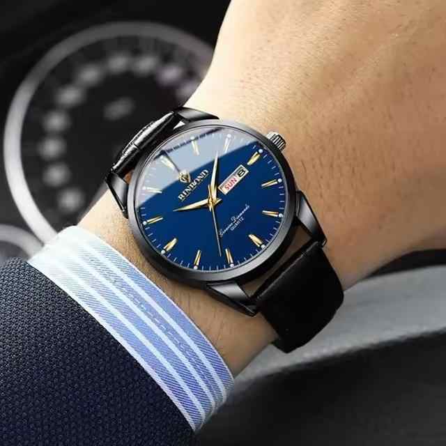 BINBOND B2238 2238 Men Waterproof Calendar Quartz Top Luxury Wrist Leather Strap Watch
