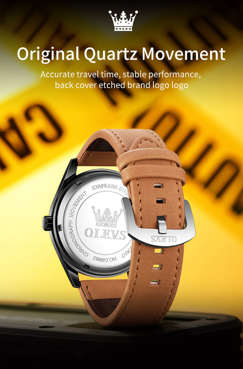 Calendar Men's Watches OLEVS 9962 Casual Sports Man Top Quartz Watch Men Genuine Leather Strap Waterproof Luminous Wristwatch