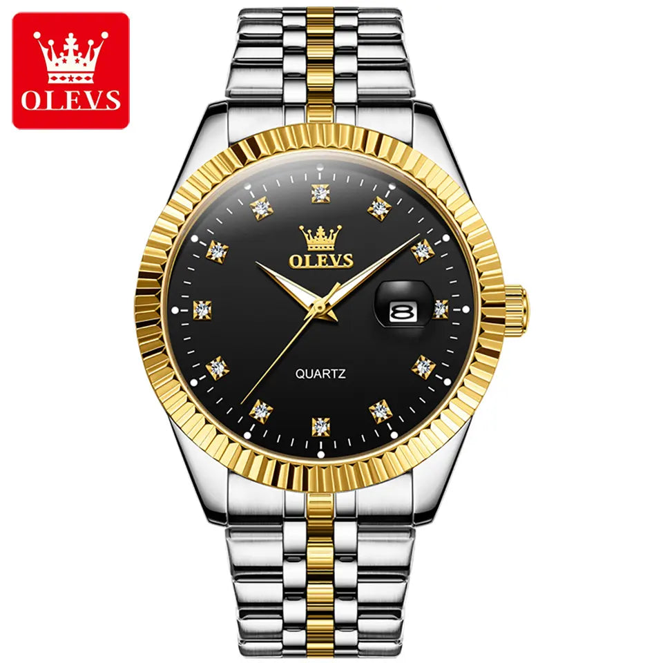 OLEVS 5526 Quartz Watch Waterproof Auto Date Original Gold Design Luxury Stainless Steel Casual Wristwatch for Business
