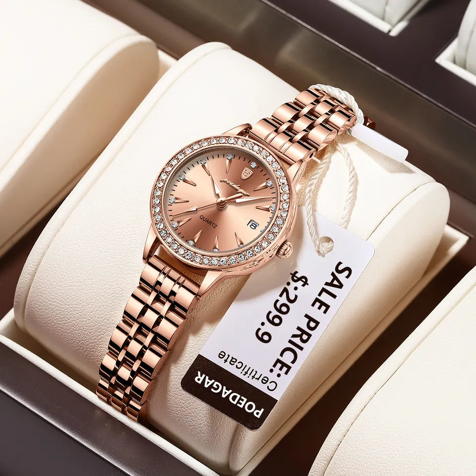 POEDAGAR Watch Women's 366 Luxury Stainless Steel Bracelet Women Watches Fashion Diamond Ladies Quartz Clock Female Wristwatch