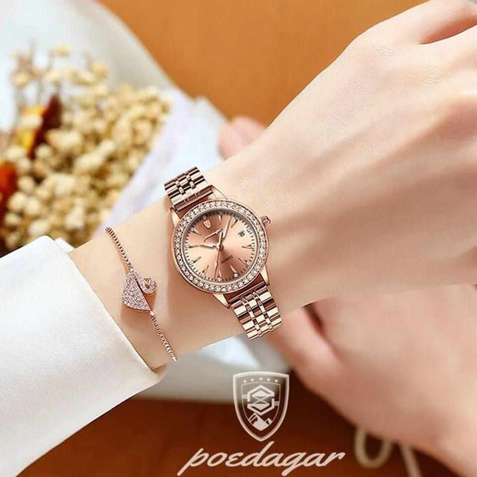 POEDAGAR Watch Women's 366 Luxury Stainless Steel Bracelet Women Watches Fashion Diamond Ladies Quartz Clock Female Wristwatch