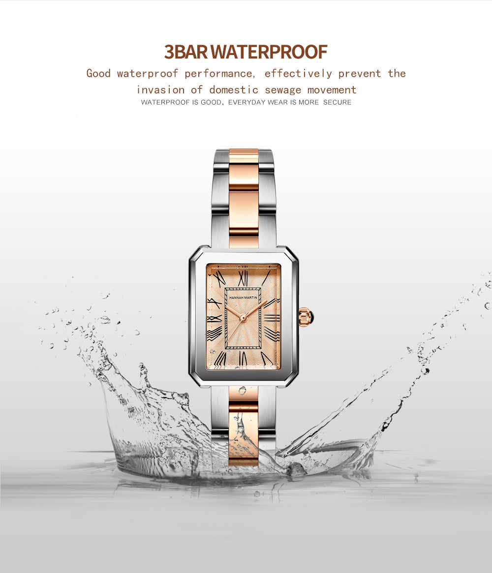 Hannah 2023 Women's brand watch Square retro Roman numerals quartz watch steel belt bow buckle watch HM-1301