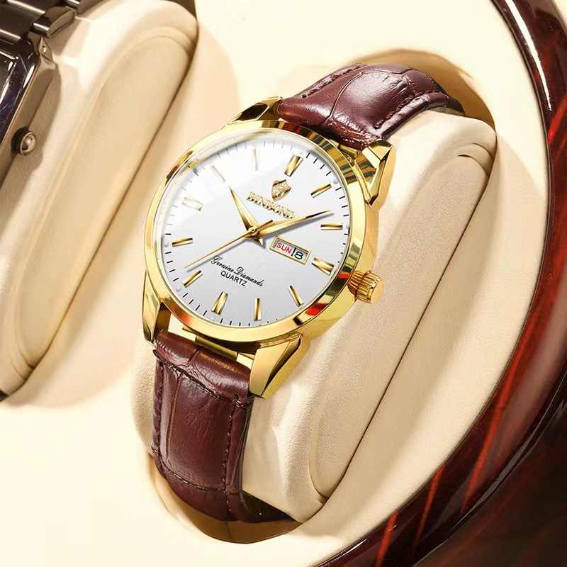 BINBOND B2238 2238 Men Waterproof Calendar Quartz Top Luxury Wrist Leather Strap Watch