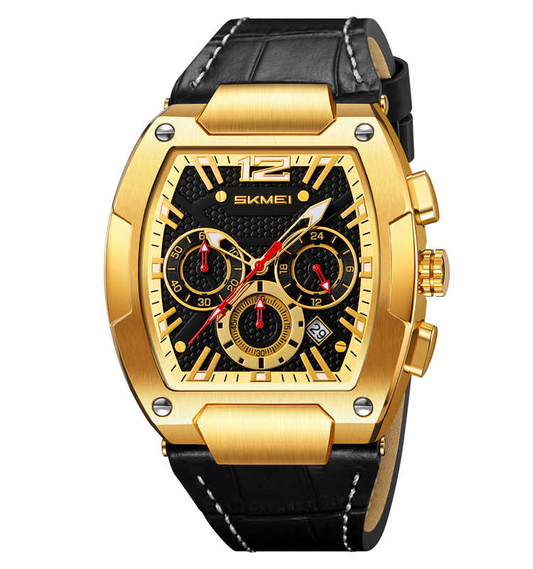 Luxury Skmei 9357 Fashion Sports Watch Men Stainless Steel Back Genuine Leather Quartz Watch