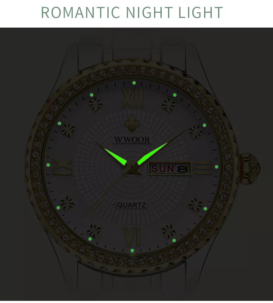 WWOOR 8856 Watch New Design for Luminous Stainless Steel Watches Fashion Quartz Wristwatches