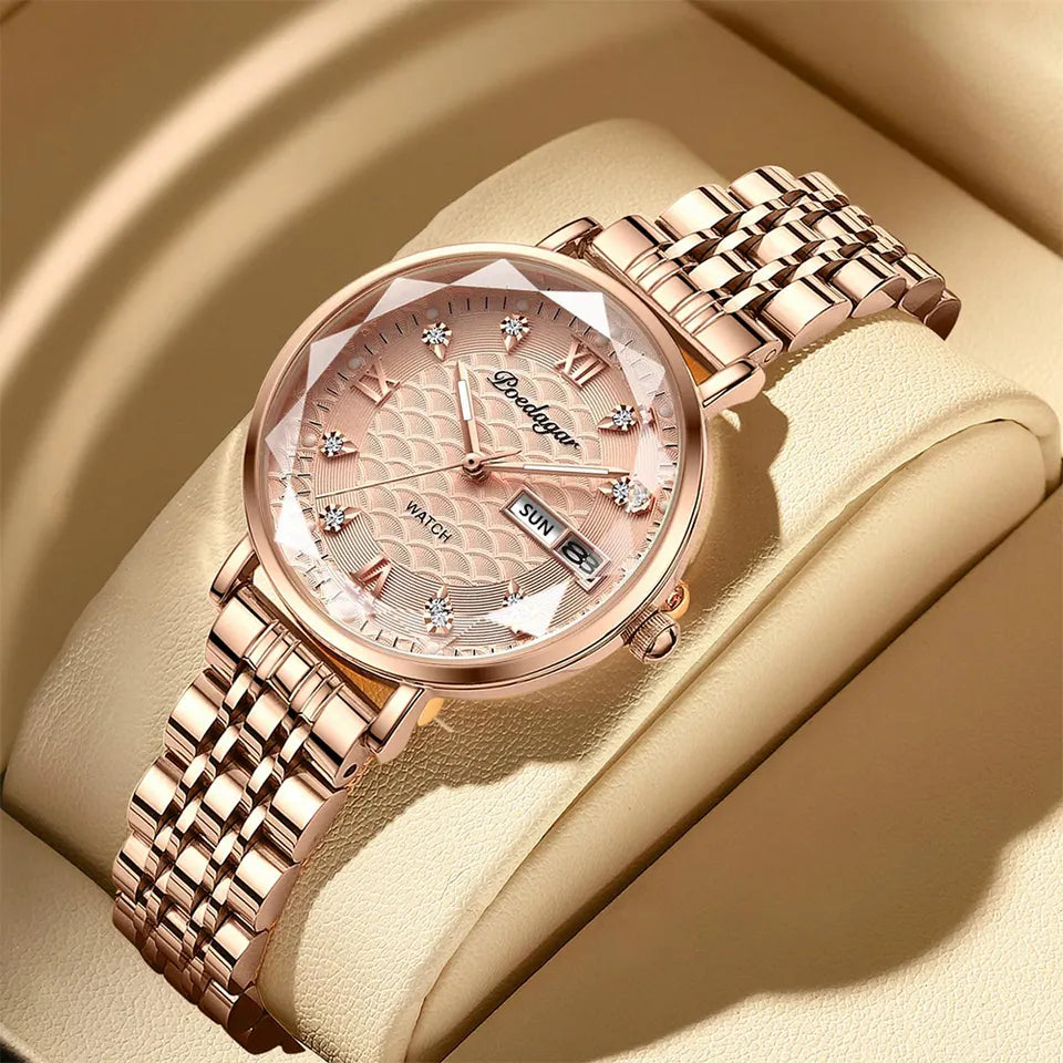 POEDAGAR 3011 Women's Watches Fashion Elegant Original Japan Quartz Movement Wristwatch Waterproof Stainless Steel Strap Watch