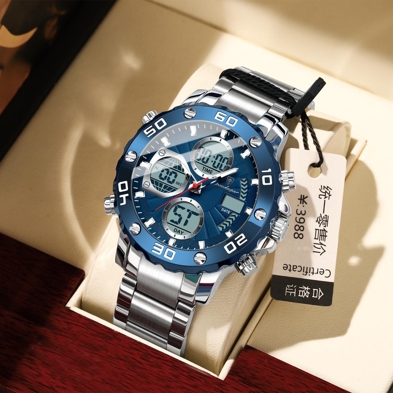 2025 NEW POEDAGAR E102 Wristwatch for Man LED Alarm Dual Time Display Digital Quartz Men Watch Electronic Waterproof